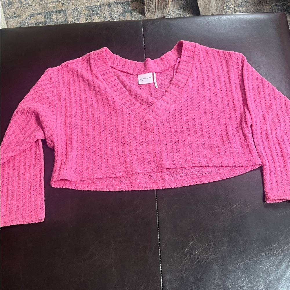 Urban Outfitters Pink Textured V-Neck Top